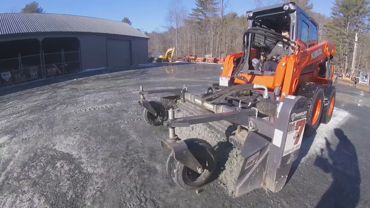 Use a Skid Steer and Harley Rake to Grind Ice Pack